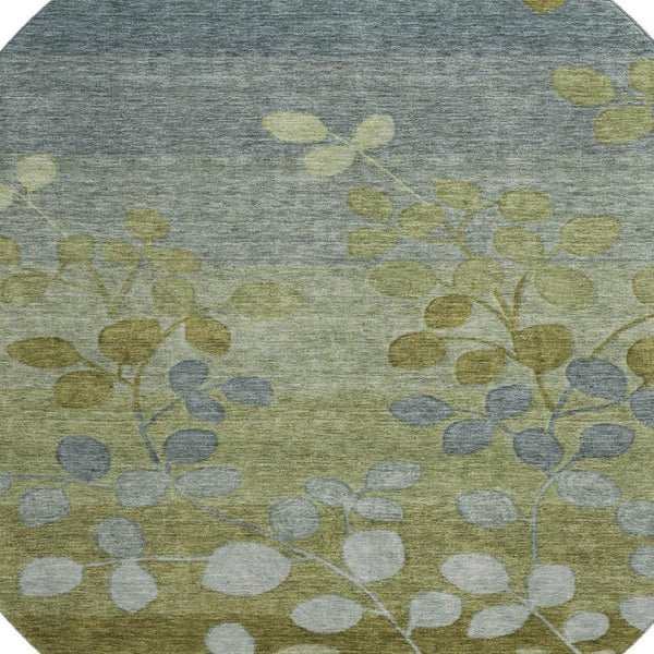 HomeRoots 8' X 10' Olive Green & Gray Floral Washable Area Rug with UV Protection for Modern Living Spaces 707507