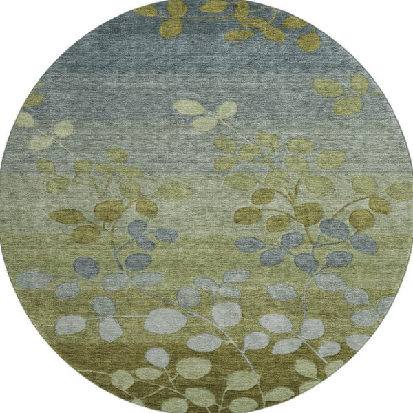 HomeRoots 8' X 10' Olive Green & Gray Floral Washable Area Rug with UV Protection for Modern Living Spaces 707507