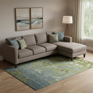 HomeRoots 10' Olive Green & Gray Floral Area Rug - Washable, UV Protected, Durable for Living Spaces & Playrooms 707509