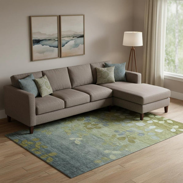 HomeRoots 10' Olive Green & Gray Floral Area Rug - Washable, UV Protected, Durable for Living Spaces & Playrooms 707509