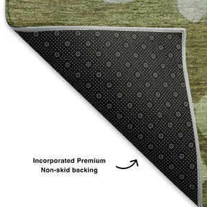 HomeRoots 10' Olive Green & Gray Floral Area Rug - Washable, UV Protected, Durable for Living Spaces & Playrooms 707509
