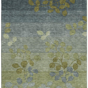 HomeRoots 10' Olive Green & Gray Floral Area Rug - Washable, UV Protected, Durable for Living Spaces & Playrooms 707509