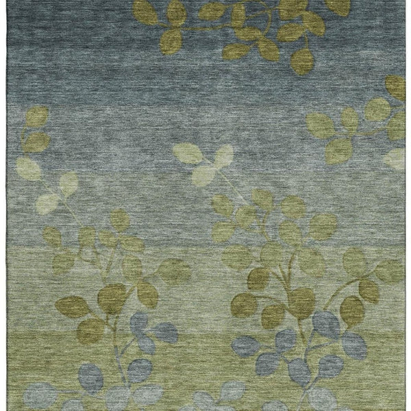 HomeRoots 10' Olive Green & Gray Floral Area Rug - Washable, UV Protected, Durable for Living Spaces & Playrooms 707509