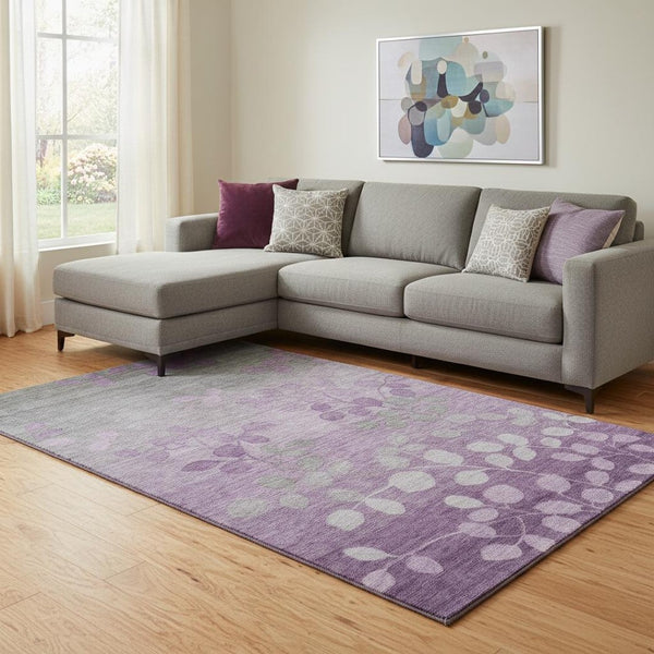 HomeRoots 9' X 12' Purple and Gray Floral Area Rug - Durable, Washable with UV Protection for Busy Homes! 707514
