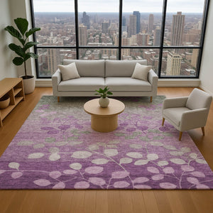 HomeRoots 9' X 12' Purple and Gray Floral Area Rug - Durable, Washable with UV Protection for Busy Homes! 707514