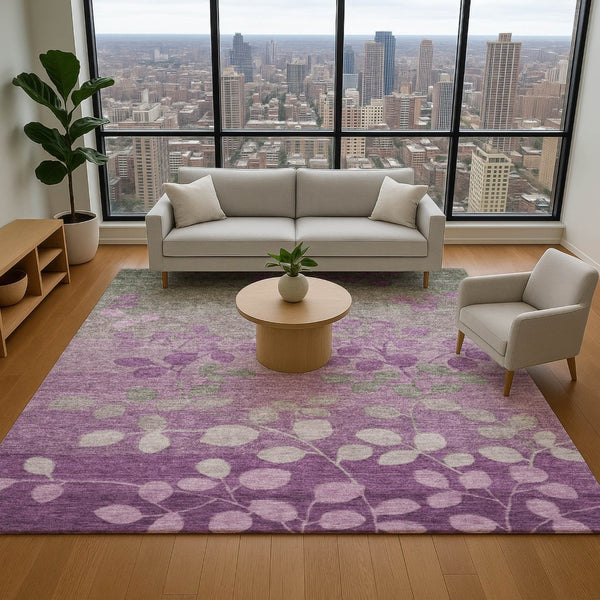 HomeRoots 9' X 12' Purple and Gray Floral Area Rug - Durable, Washable with UV Protection for Busy Homes! 707514