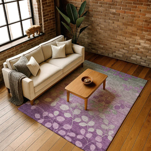 HomeRoots 9' X 12' Purple and Gray Floral Area Rug - Durable, Washable with UV Protection for Busy Homes! 707514
