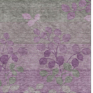 HomeRoots 9' X 12' Purple and Gray Floral Area Rug - Durable, Washable with UV Protection for Busy Homes! 707514