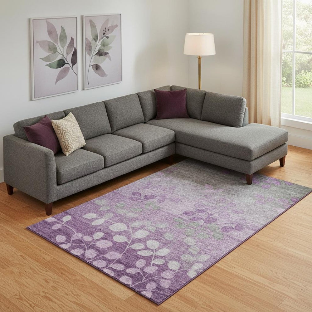 HomeRoots 10' X 14' Floral Area Rug in Purple and Gray - Washable, UV-Protected, Non-Slip for Stylish Comfort 707515