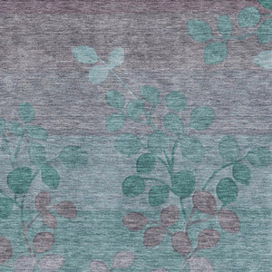 HomeRoots 5' X 8' Teal & Gray Floral Area Rug - Washable, Stain Resistant, UV Protected for Homes with Pets 707517
