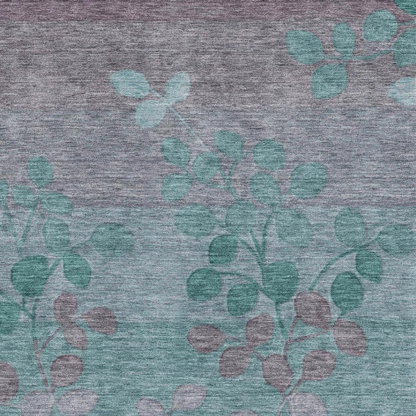 HomeRoots 5' X 8' Teal & Gray Floral Area Rug - Washable, Stain Resistant, UV Protected for Homes with Pets 707517