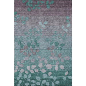 HomeRoots 5' X 8' Teal & Gray Floral Area Rug - Washable, Stain Resistant, UV Protected for Homes with Pets 707517