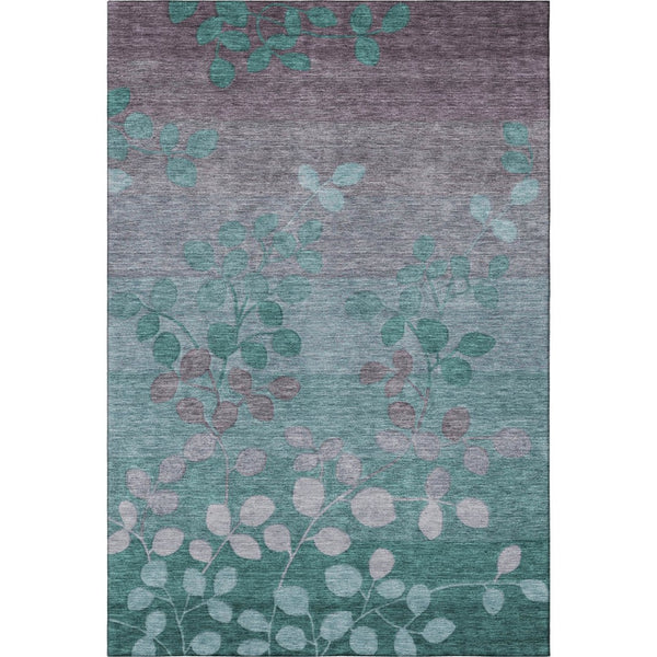 HomeRoots 8' Teal and Gray Floral Washable Round Rug - Durable, UV Protected, Ideal for Homes with Kids & Pets 707518