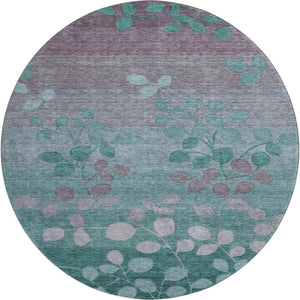 HomeRoots 8' X 10' Stylish Teal and Gray Floral Washable Area Rug with UV Protection for Modern Living Spaces 707519