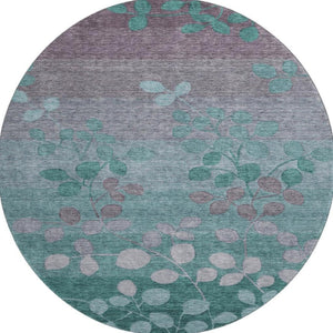 HomeRoots 8' X 10' Stylish Teal and Gray Floral Washable Area Rug with UV Protection for Modern Living Spaces 707519