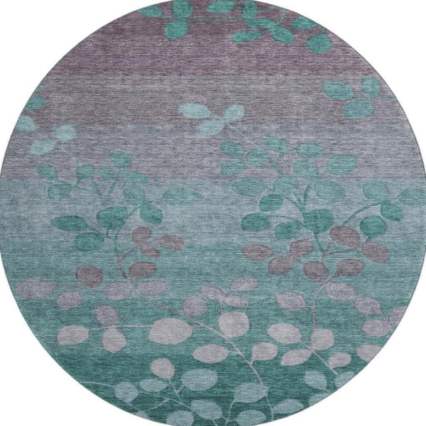 HomeRoots 8' X 10' Stylish Teal and Gray Floral Washable Area Rug with UV Protection for Modern Living Spaces 707519