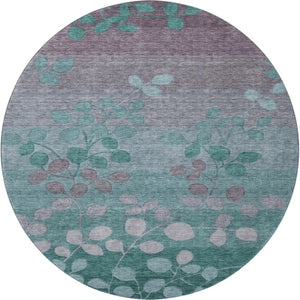HomeRoots 8' X 10' Stylish Teal and Gray Floral Washable Area Rug with UV Protection for Modern Living Spaces 707519