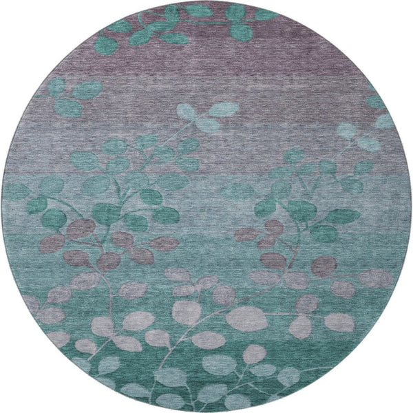 HomeRoots 8' X 10' Stylish Teal and Gray Floral Washable Area Rug with UV Protection for Modern Living Spaces 707519