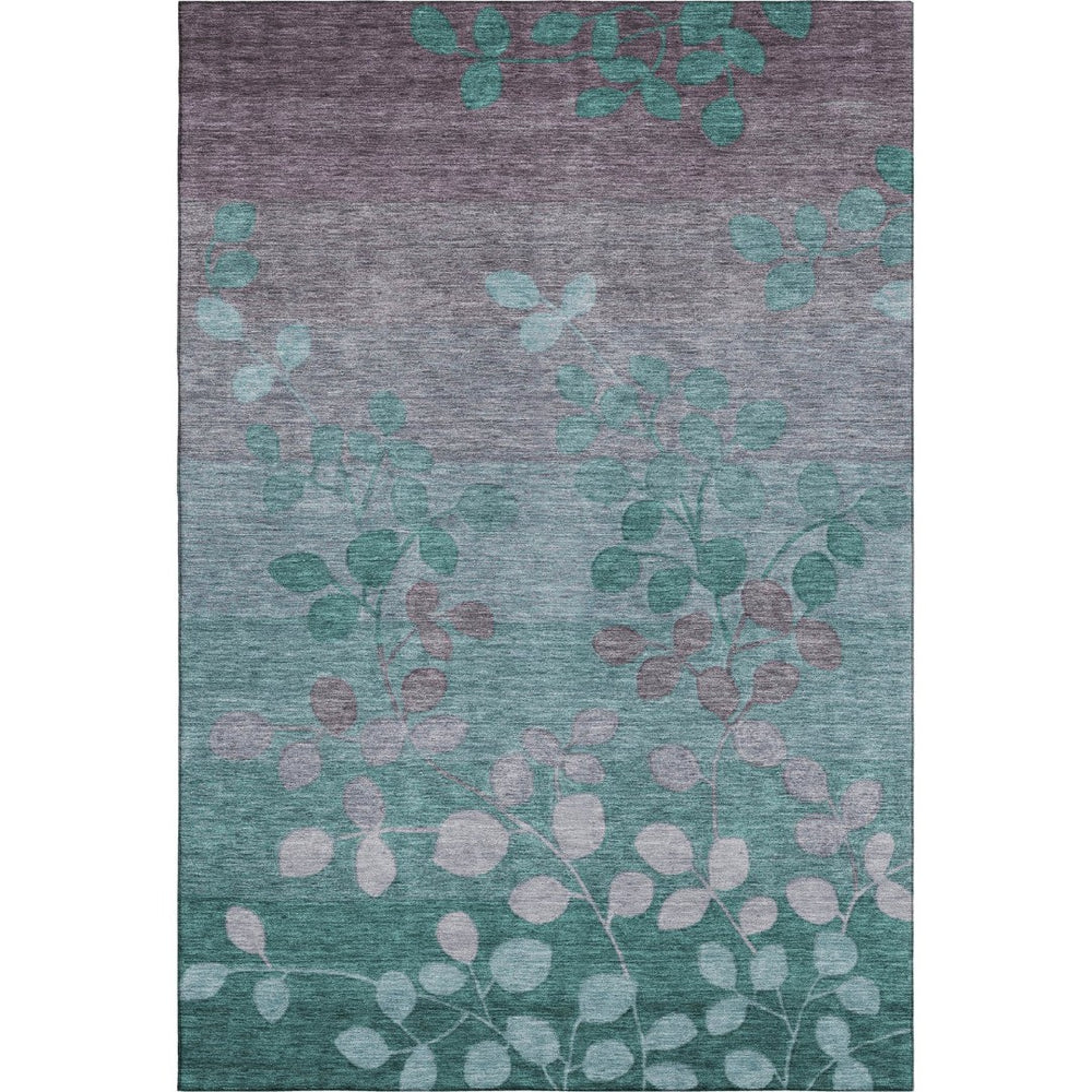HomeRoots 9' X 12' Teal & Gray Floral Washable Area Rug with UV Protection - Durable, Stain Resistant & Stylish! 707520