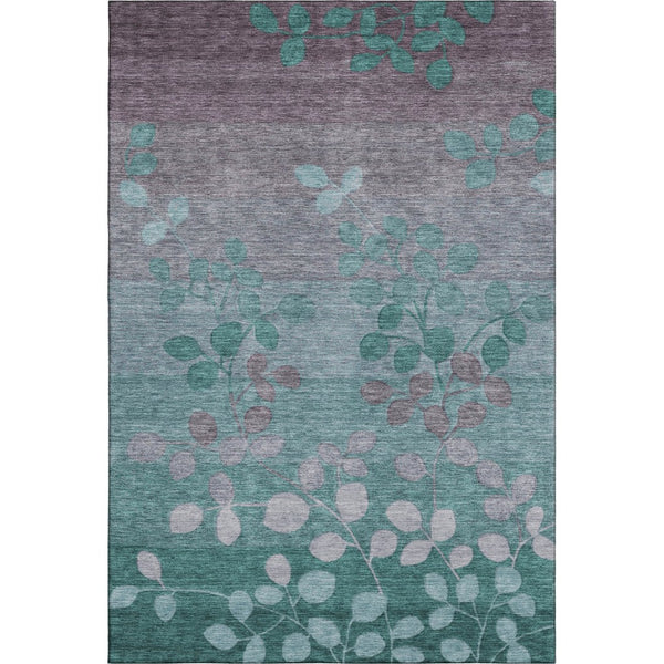 HomeRoots 9' X 12' Teal & Gray Floral Washable Area Rug with UV Protection - Durable, Stain Resistant & Stylish! 707520
