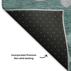 HomeRoots 9' X 12' Teal & Gray Floral Washable Area Rug with UV Protection - Durable, Stain Resistant & Stylish! 707520