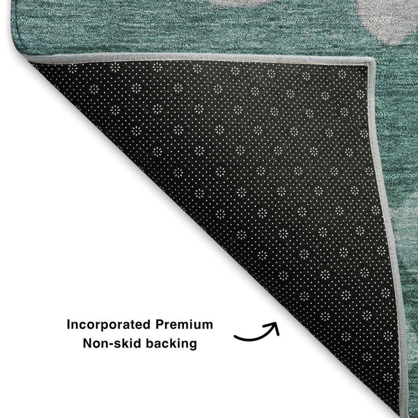 HomeRoots 9' X 12' Teal & Gray Floral Washable Area Rug with UV Protection - Durable, Stain Resistant & Stylish! 707520