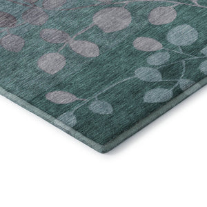 HomeRoots 9' X 12' Teal & Gray Floral Washable Area Rug with UV Protection - Durable, Stain Resistant & Stylish! 707520