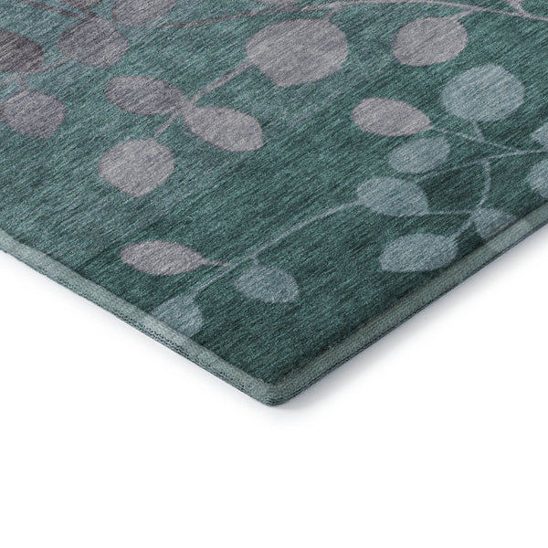 HomeRoots 9' X 12' Teal & Gray Floral Washable Area Rug with UV Protection - Durable, Stain Resistant & Stylish! 707520