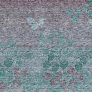 HomeRoots 9' X 12' Teal & Gray Floral Washable Area Rug with UV Protection - Durable, Stain Resistant & Stylish! 707520