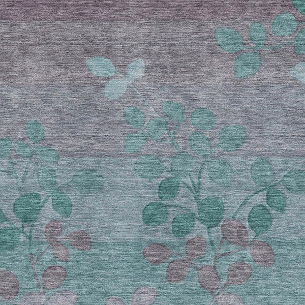 HomeRoots 9' X 12' Teal & Gray Floral Washable Area Rug with UV Protection - Durable, Stain Resistant & Stylish! 707520