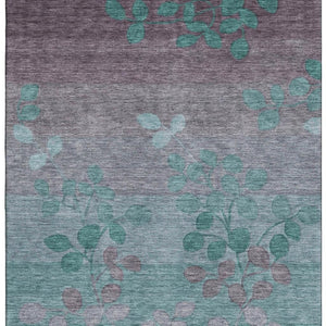 HomeRoots 9' X 12' Teal & Gray Floral Washable Area Rug with UV Protection - Durable, Stain Resistant & Stylish! 707520