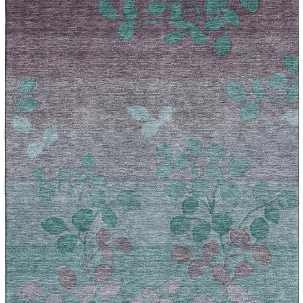HomeRoots 9' X 12' Teal & Gray Floral Washable Area Rug with UV Protection - Durable, Stain Resistant & Stylish! 707520