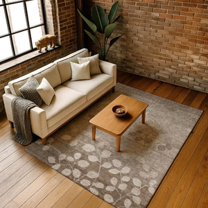 HomeRoots 5' X 8' Floral Washable Area Rug in Taupe & Beige - Durable, UV Protected, Ideal for Busy Homes 707523