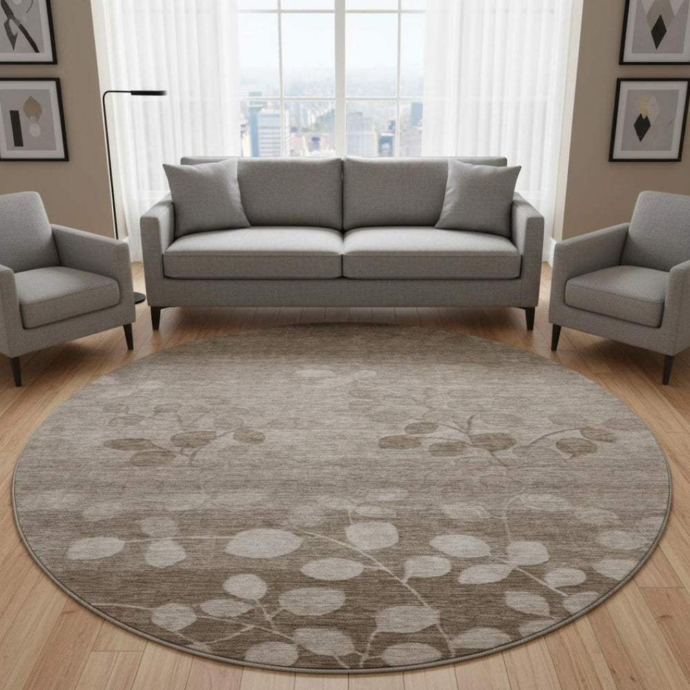 HomeRoots 8' X 10' Taupe And Beige Floral Washable Area Rug – Durable, UV Protected, Perfect for High-Traffic Spaces! 707525