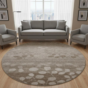 HomeRoots 8' X 10' Taupe And Beige Floral Washable Area Rug – Durable, UV Protected, Perfect for High-Traffic Spaces! 707525