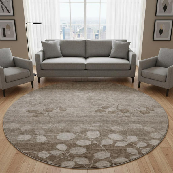 HomeRoots 8' X 10' Taupe And Beige Floral Washable Area Rug – Durable, UV Protected, Perfect for High-Traffic Spaces! 707525