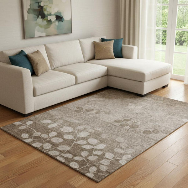 HomeRoots 9' X 12' Elegant Taupe and Beige Floral Area Rug - Washable, UV-Protected, Stain-Resistant Style 707526