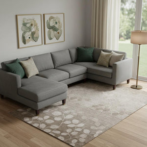 HomeRoots 10' X 14' Floral Washable Area Rug in Taupe and Beige - Durable, UV-Protected for Busy Homes! 707527