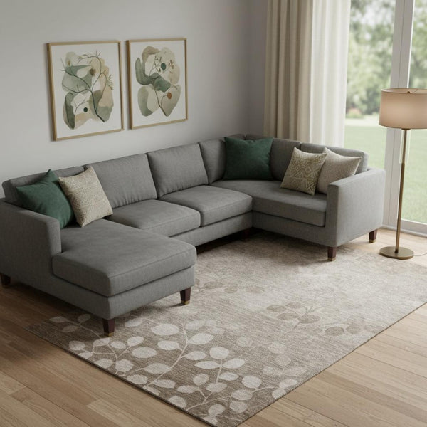 HomeRoots 10' X 14' Floral Washable Area Rug in Taupe and Beige - Durable, UV-Protected for Busy Homes! 707527