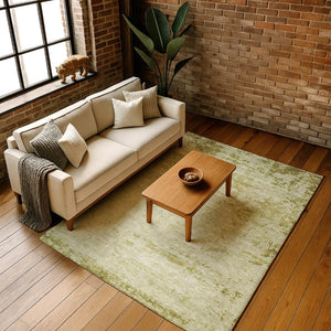 HomeRoots 10' X 14' Artichoke Green & Ivory Abstract Washable Area Rug - UV Protected, Family-Friendly Design 707533