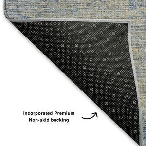 HomeRoots 5' X 8' Navy Blue & Beige Abstract Washable Area Rug - UV Protected, Stain Resistant, Modern Style 707535