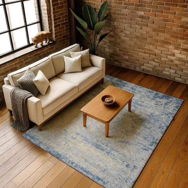 HomeRoots 5' X 8' Navy Blue & Beige Abstract Washable Area Rug - UV Protected, Stain Resistant, Modern Style 707535