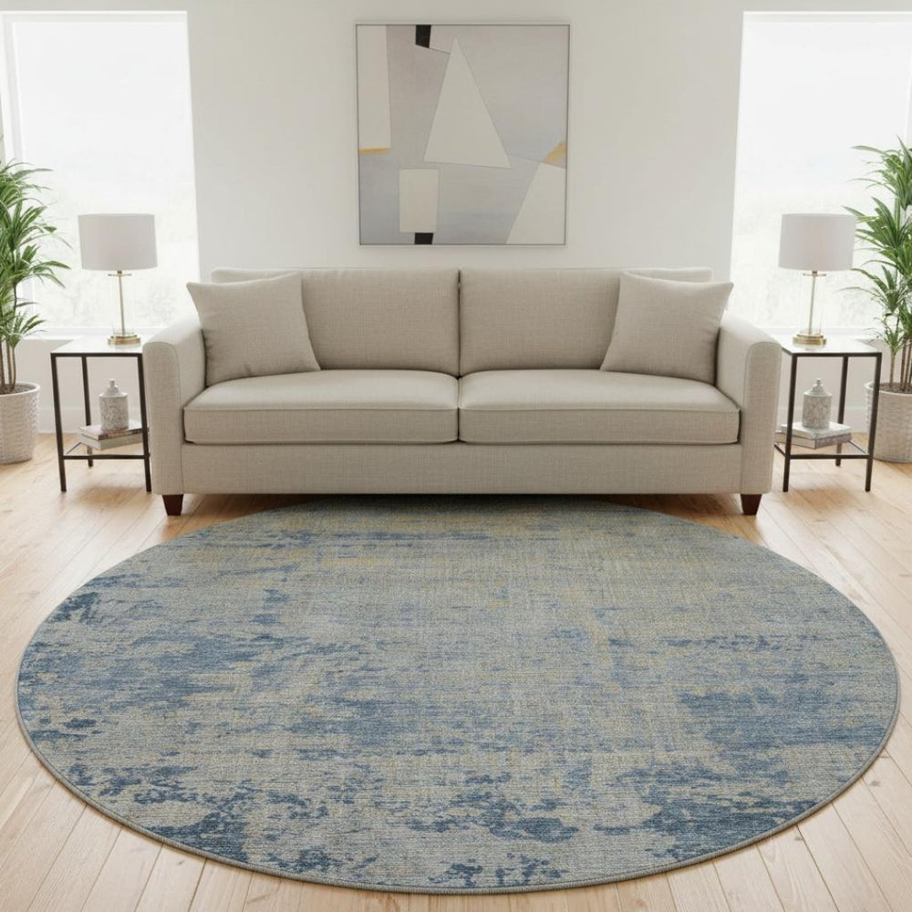 HomeRoots 8' X 10' Navy Blue & Beige Abstract Washable Area Rug – Durable, Stylish, UV-Protected for Homes 707537