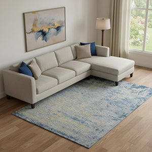 HomeRoots 10' Navy Blue & Beige Abstract Washable Area Rug – Durable, Stain Resistant, UV Protected for Homes 707539