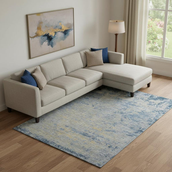 HomeRoots 10' Navy Blue & Beige Abstract Washable Area Rug – Durable, Stain Resistant, UV Protected for Homes 707539