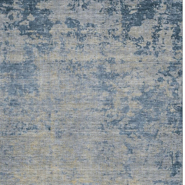 HomeRoots 10' Navy Blue & Beige Abstract Washable Area Rug – Durable, Stain Resistant, UV Protected for Homes 707539
