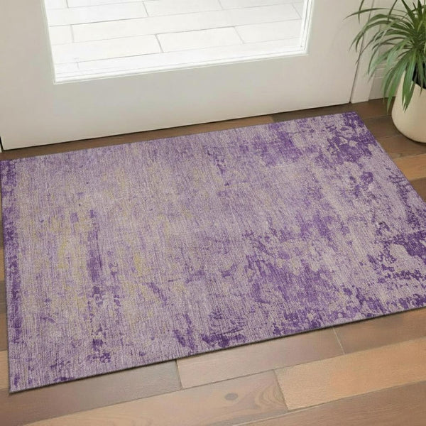 HomeRoots 5' X 8' Purple and Beige Abstract Area Rug - Washable, UV-Protected, Non-Slip for Family Spaces 707541