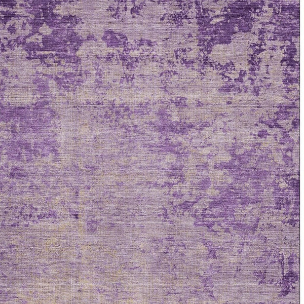 HomeRoots 8' Modern Purple and Beige Abstract Washable Round Rug with UV Protection for Stylish Durability 707542