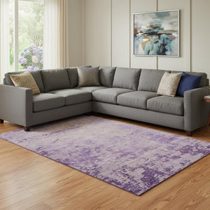 HomeRoots 9' X 12' Abstract Purple and Beige Washable Area Rug with UV Protection for Family-Friendly Spaces 707544