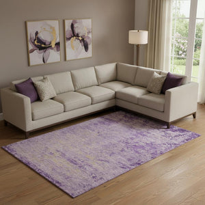HomeRoots 10' X 14' Purple and Beige Abstract Area Rug – Washable, UV Resistant, Ideal for Family Spaces 707545